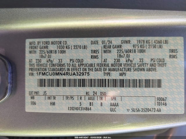 2024 FORD ESCAPE 1FMCU0MN4RUA32975 Photo 8