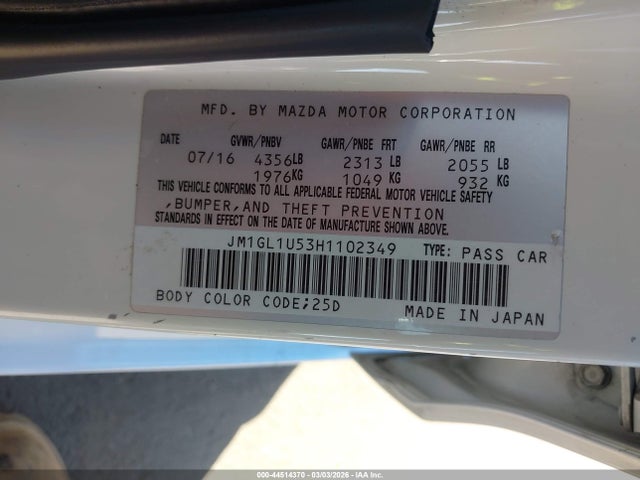 44514370 :رقم المزاد ، JM1GL1U53H1102349 vin ، 2017 Mazda Mazda6 Sport مزاد بيع