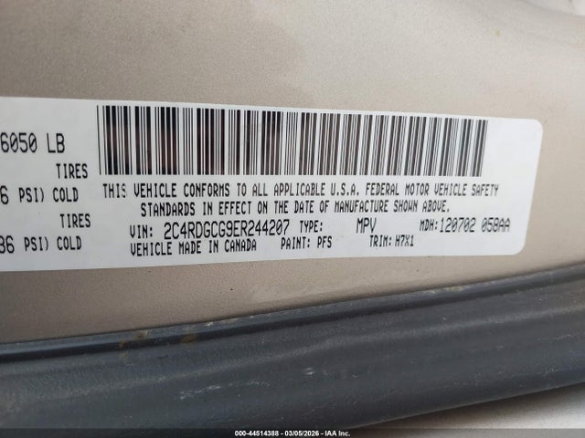 Продажа на аукционе авто 2014 Dodge Grand Caravan Sxt, vin: 2C4RDGCG9ER244207, номер лота: 44514388