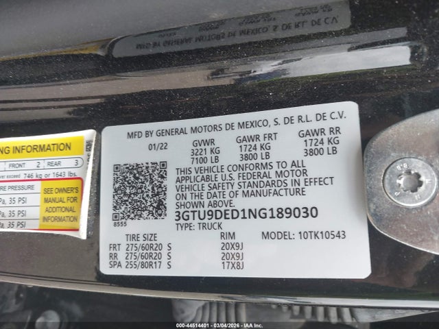 Продажа на аукционе авто 2022 Gmc Sierra 1500 Limited 4wd  Short Box Slt, vin: 3GTU9DED1NG189030, номер лота: 44514401