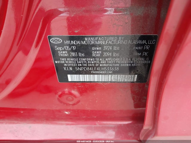 5NPD84LF4LH533638 Hyundai ELANTRA SEL