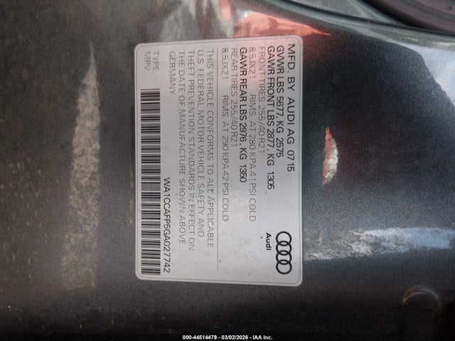 Audi Sq5 3.0t Premium Plus 2016 WA1CCAFP5GA027742 Image 9