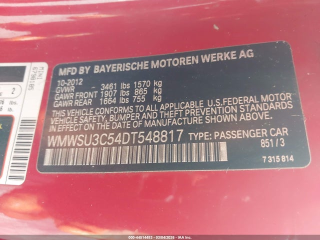 2013 MINI HARDTOP WMWSU3C54DT548817 Photo 8