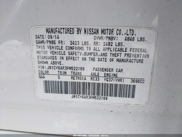 Продажа на аукционе авто 2015 Infiniti Q40, vin: JN1CV6AR3FM522169, номер лота: 44514506