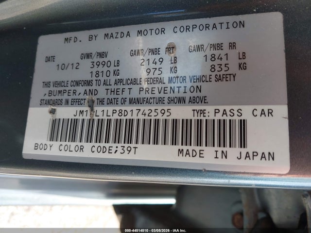Продажа на аукционе авто 2013 Mazda Mazda3, vin: JM1BL1LP8D1742595, номер лота: 44514510