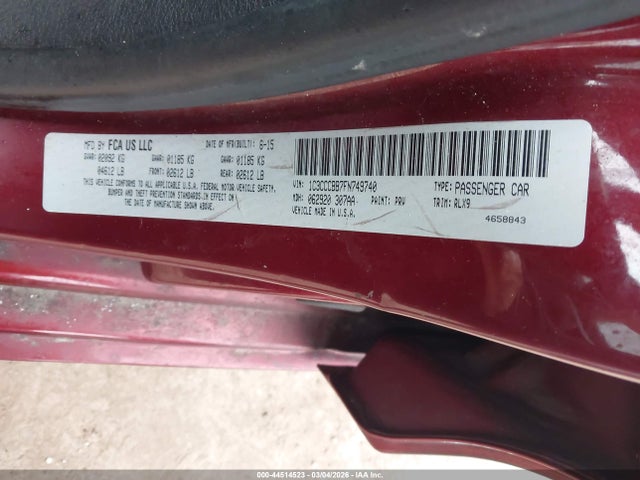 Aukcja sprzedaży 2015 Chrysler 200 S, vin: 1C3CCCBB7FN749740, numer aukcji: 44514523