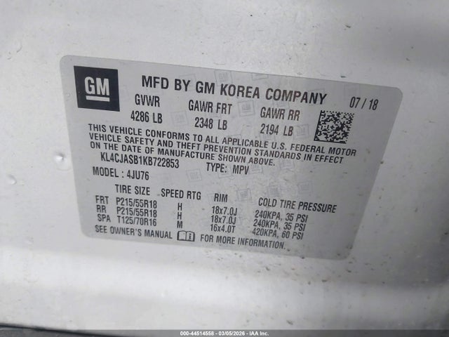 Aukcja sprzedaży 2019 Buick Encore Fwd Preferred, vin: KL4CJASB1KB722853, numer aukcji: 44514558