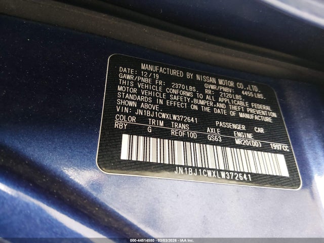 Продаж на аукціоні авто 2020 Nissan Rogue Sport S Awd Xtronic Cvt, vin: JN1BJ1CWXLW372641, номер лоту: 44514580