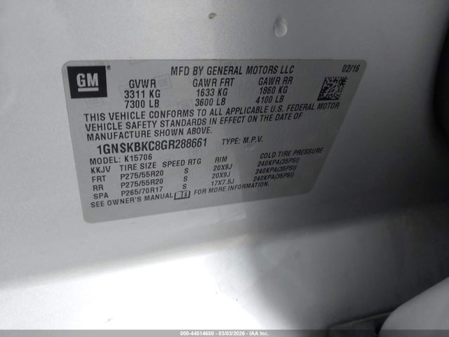 Chevrolet Tahoe Lt 2016 1GNSKBKC8GR288661 Image 9