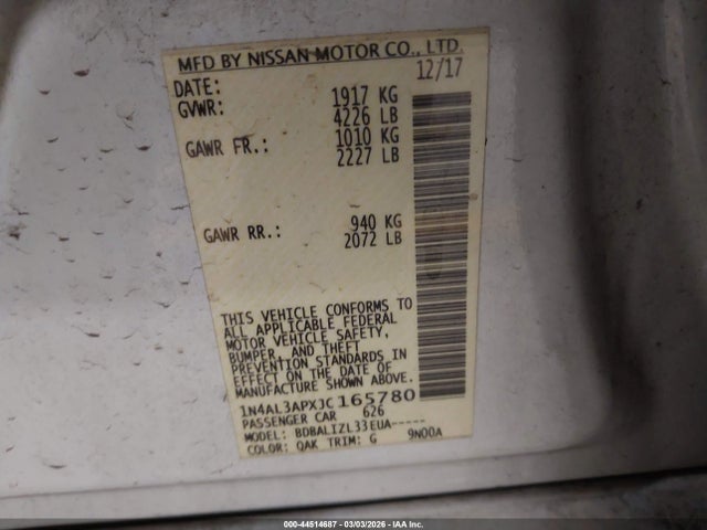 1N4AL3APXJC165780 Nissan Altima 2.5 Sv