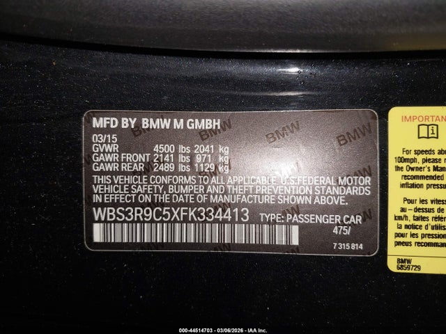 Продажа на аукционе авто 2015 Bmw M4, vin: WBS3R9C5XFK334413, номер лота: 44514703