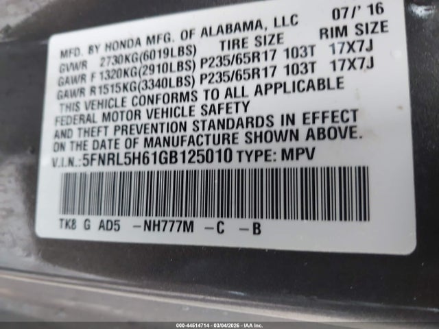 2016 HONDA ODYSSEY 5FNRL5H61GB125010 Photo 8