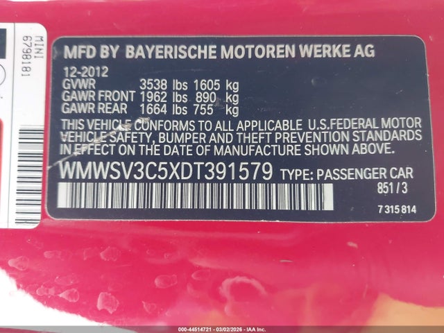 2013 MINI HARDTOP WMWSV3C5XDT391579 Photo 8