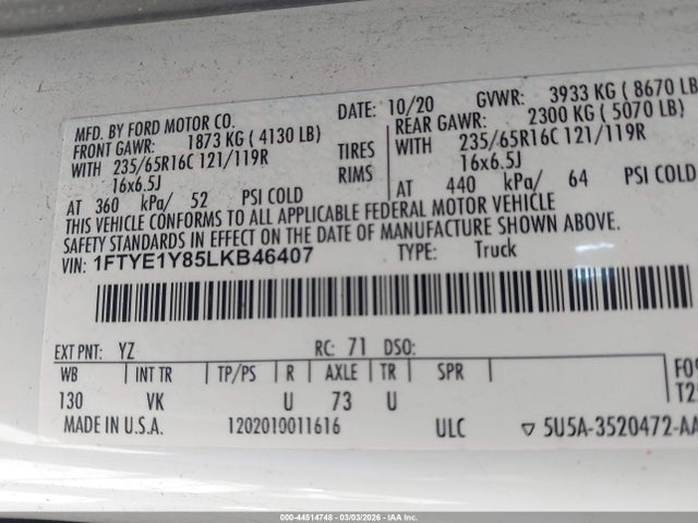 Ford Transit-150 2020 1FTYE1Y85LKB46407 Image 9