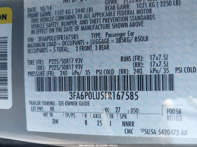 2015 FORD FUSION HYBRID 3FA6P0LU5FR167585 Photo 8