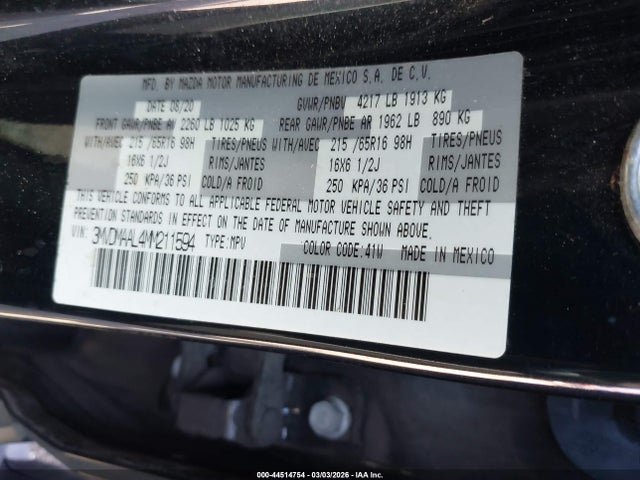 2021 Mazda Cx-30 2.5 S მანქანა იყიდება აუქციონზე, vin: 3MVDMAAL4MM211594, აუქციონის ნომერი: 44514754