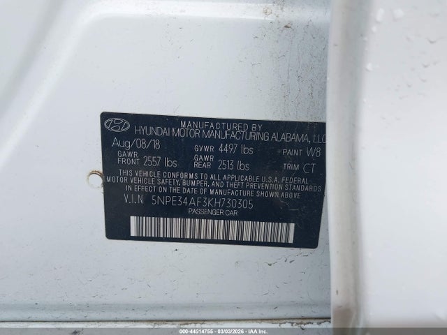 2019 HYUNDAI SONATA 5NPE34AF3KH730305 Photo 8