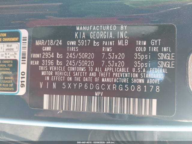 Продажа на аукционе авто 2024 Kia Telluride S, vin: 5XYP6DGCXRG508178, номер лота: 44514818