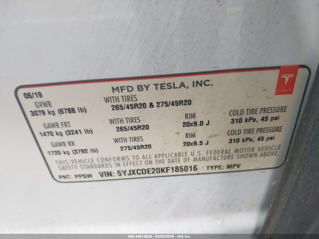Aukcja sprzedaży 2019 Tesla Model X 100d/75d/long Range/standard Range, vin: 5YJXCDE20KF185016, numer aukcji: 44514829
