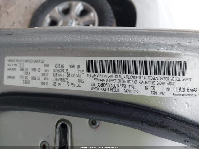 44514842 :رقم المزاد ، 3C6UD5DL4CG145251 vin ، 2012 Ram 2500 Slt مزاد بيع