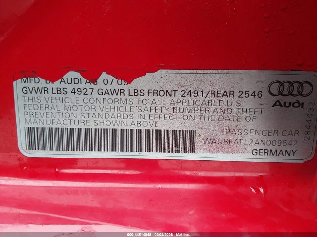 2010 AUDI A4 WAUBFAFL2AN009542 Photo 8