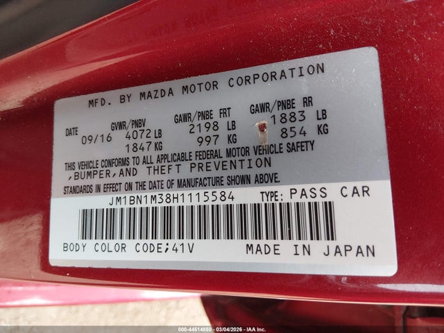 44514850 :رقم المزاد ، JM1BN1M38H1115584 vin ، 2017 Mazda Mazda3 Grand Touring مزاد بيع