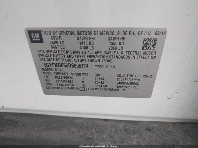 Продажа на аукционе авто 2013 Cadillac Srx Performance Collection, vin: 3GYFNDE35DS505174, номер лота: 44514859