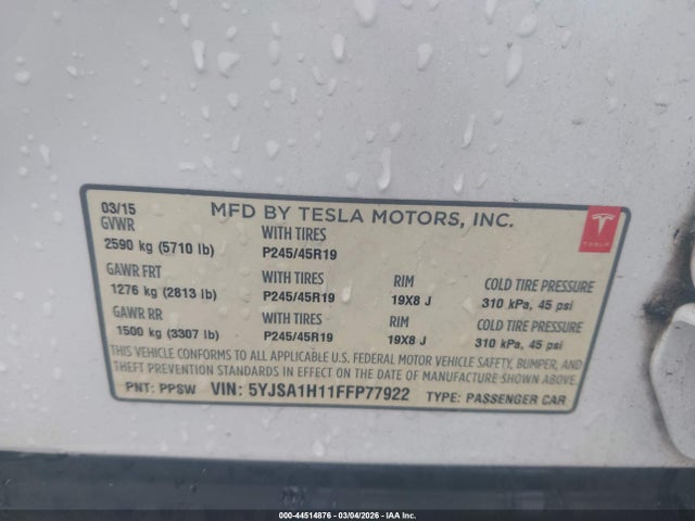 2015 TESLA MODEL S 5YJSA1H11FFP77922 Photo 8