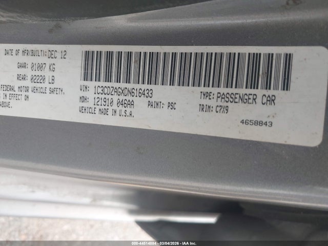 Продажа на аукционе авто 2013 Dodge Avenger Se V6, vin: 1C3CDZAGXDN616433, номер лота: 44514884