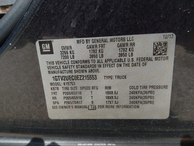 1GTV2UEC0EZ215553 GMC Sierra 1500 Sle