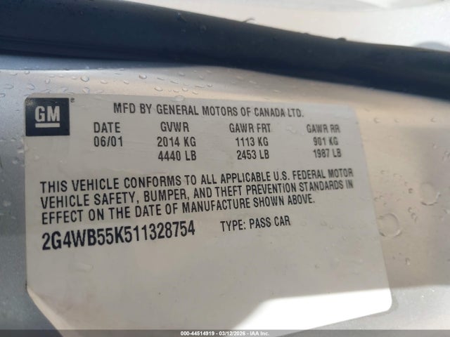 Aukcja sprzedaży 2001 Buick Regal Ls, vin: 2G4WB55K511328754, numer aukcji: 44514919