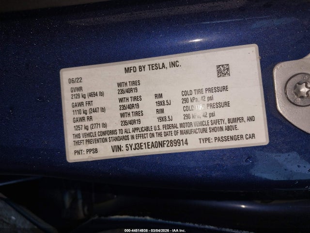 2022 TESLA MODEL 3 5YJ3E1EA0NF289914 Photo 8