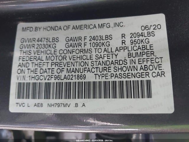 Honda Accord Touring 2020 1HGCV2F96LA021869 Image 9