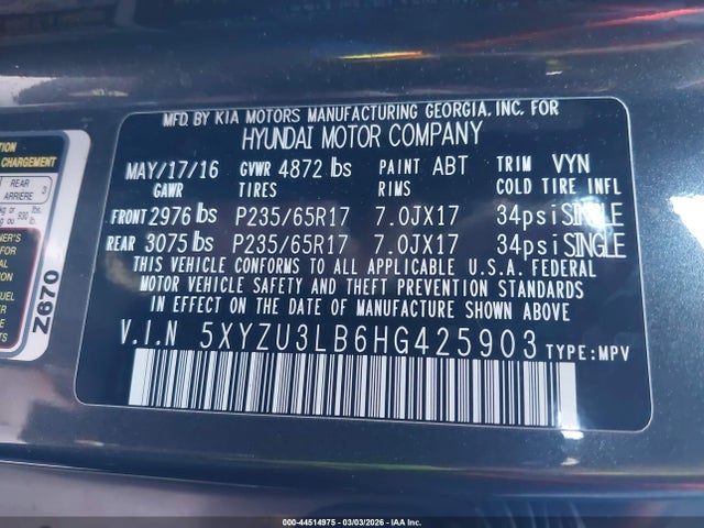 5XYZU3LB6HG425903 Hyundai Santa Fe Sport 2.4l