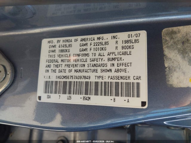2007 HONDA ACCORD 1HGCM56757A097849 Photo 8