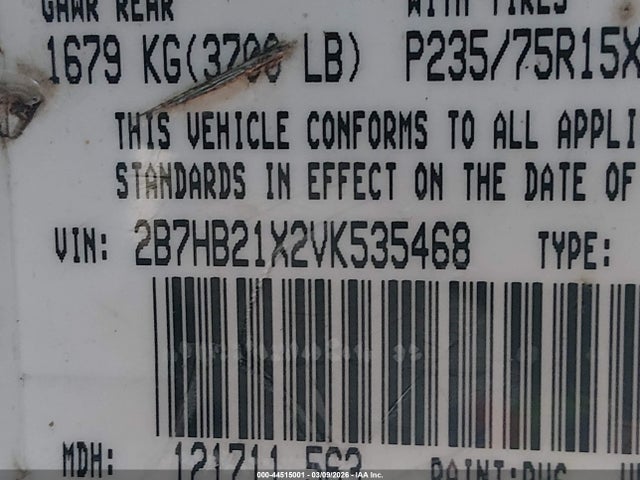 44515001 :رقم المزاد ، 2B7HB21X2VK535468 vin ، 1997 Dodge Ram Van 2500 Commercial مزاد بيع