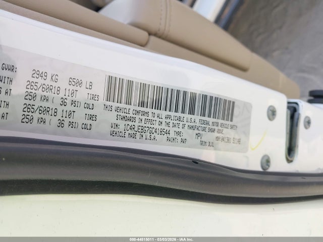 44515011 :رقم المزاد ، 1C4RJEBG7GC418544 vin ، 2016 Jeep Grand Cherokee Limited مزاد بيع