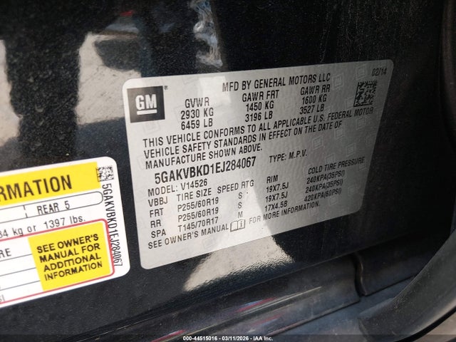 2014 Buick Enclave Leather მანქანა იყიდება აუქციონზე, vin: 5GAKVBKD1EJ284067, აუქციონის ნომერი: 44515016