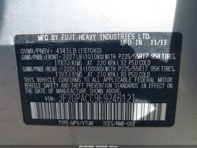 Aukcja sprzedaży 2014 Subaru Xv Crosstrek 2.0i Premium, vin: JF2GPACC9E9246121, numer aukcji: 44515025