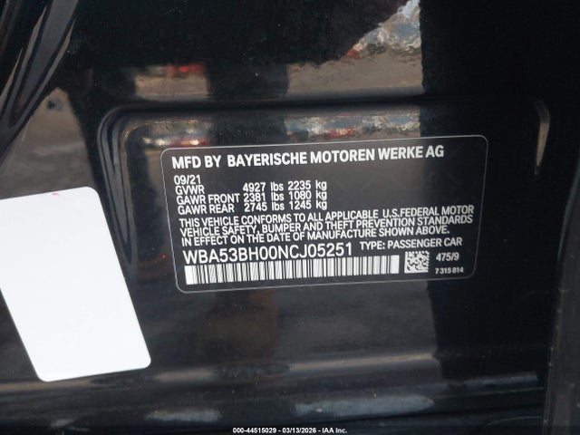 Aukcja sprzedaży 2022 Bmw 530 I, vin: WBA53BH00NCJ05251, numer aukcji: 44515029