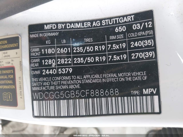 2012 Mercedes-benz Glk 350 მანქანა იყიდება აუქციონზე, vin: WDCGG5GB5CF888688, აუქციონის ნომერი: 44515033