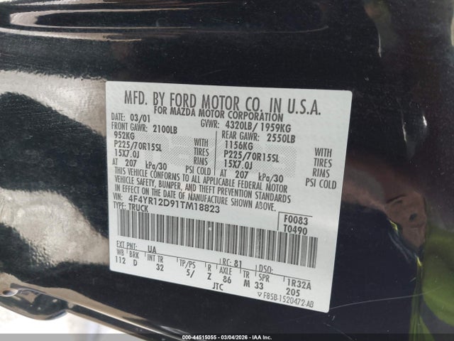Aukcja sprzedaży 2001 Mazda B2300 Se/sx, vin: 4F4YR12D91TM18823, numer aukcji: 44515055
