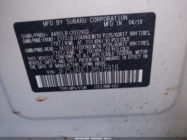 2018 SUBARU FORESTER JF2SJAGC1JH575918 Photo 8