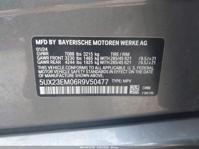 Aukcja sprzedaży 2024 Bmw X7 Xdrive40i, vin: 5UX23EM06R9V50477, numer aukcji: 44515109