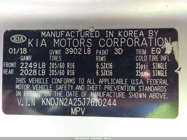 2018 Kia Soul მანქანა იყიდება აუქციონზე, vin: KNDJN2A25J7610244, აუქციონის ნომერი: 44515119