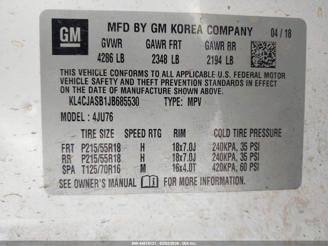 44515121 :رقم المزاد ، KL4CJASB1JB685530 vin ، 2018 Buick Encore Preferred مزاد بيع