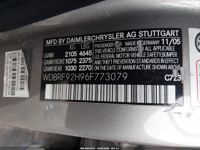 44515141 :رقم المزاد ، WDBRF92H96F773079 vin ، 2006 Mercedes-benz C 280 Luxury 4matic مزاد بيع