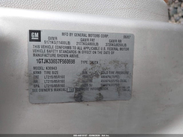Продажа на аукционе авто 2007 Gmc Sierra 3500 Drw Slt, vin: 1GTJK33657F560698, номер лота: 44515157