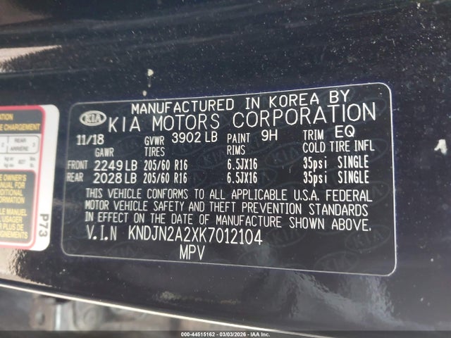Продажа на аукционе авто 2019 Kia Soul, vin: KNDJN2A2XK7012104, номер лота: 44515162