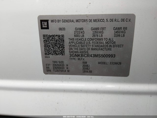 2021 Chevrolet Blazer Fwd 2lt მანქანა იყიდება აუქციონზე, vin: 3GNKBCR43MS500993, აუქციონის ნომერი: 44515168
